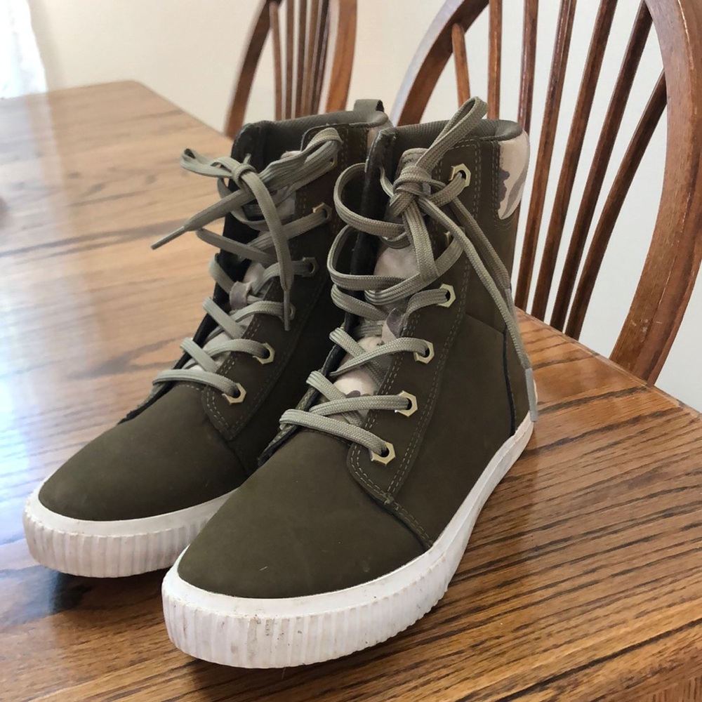 Timberland high top shoes.